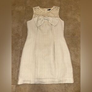 Monteau Ivory Textured Mini Dress with Bow Detail